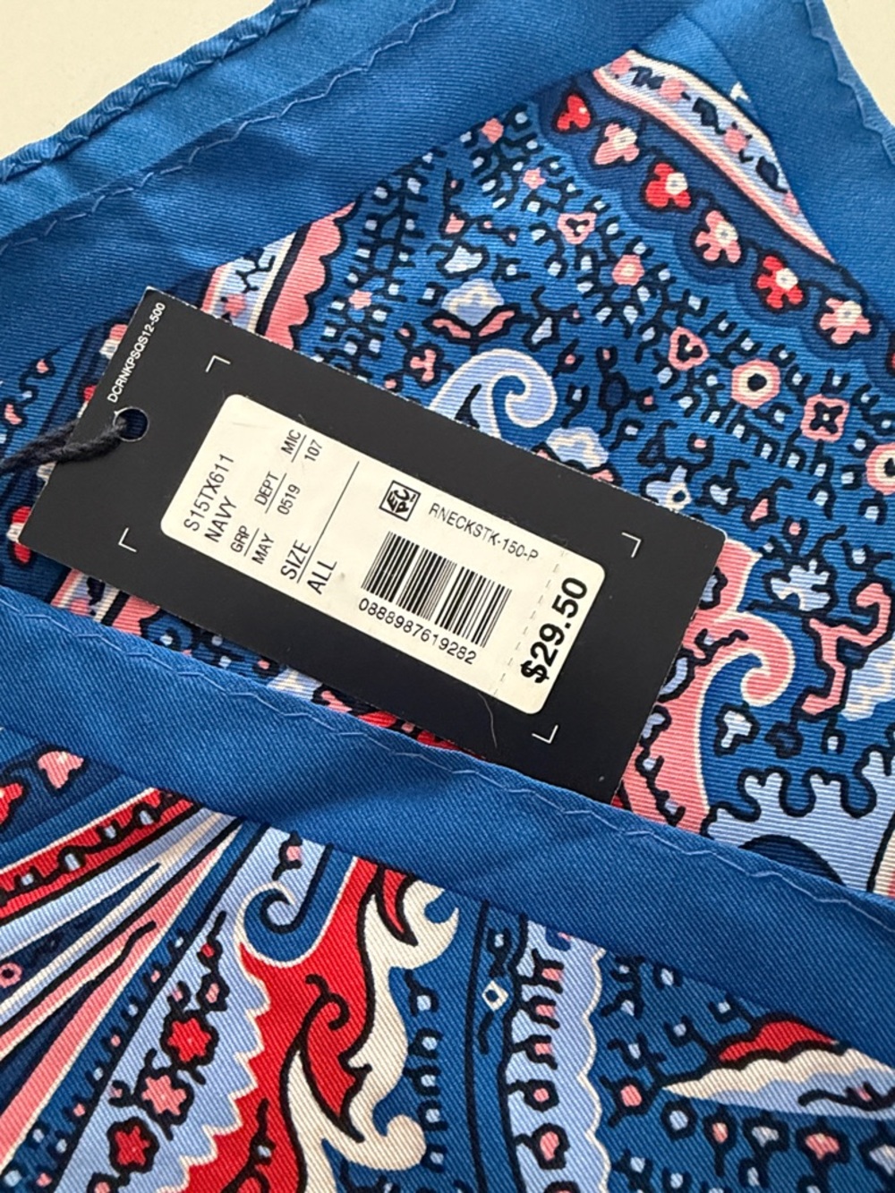 NWT Cremieux Paisley Silk Pocket Square - Blue & Red - Picture 2 of 5